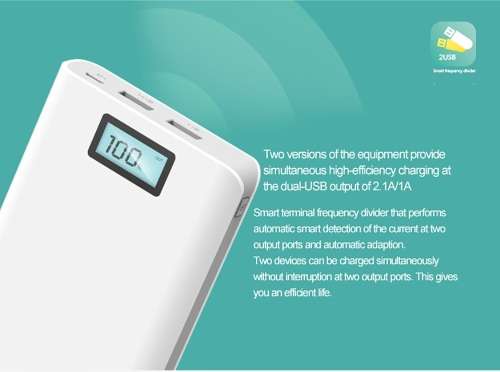 Portable USB 20 000mAh Power Bank, Backup Battery Pack. Available in White, Silver & Gold.