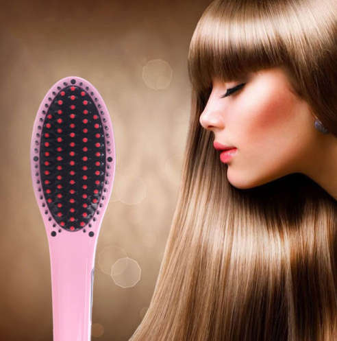 Professional Electric Hair Straightener, Massaging Brush Combo. LCD Display Temperature Controls. Pi