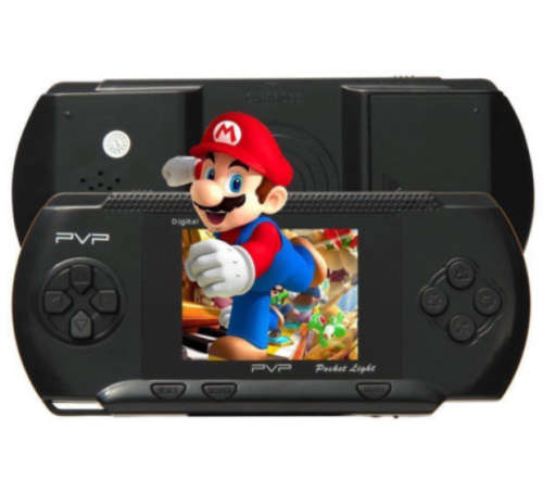 3 inch PVP Gaming Console with preloaded games. Green, Red, Blue and Black colors.