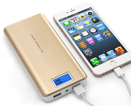 Portable USB 20 000mAh Power Bank, Backup Battery Pack. Available in White, Silver & Gold.