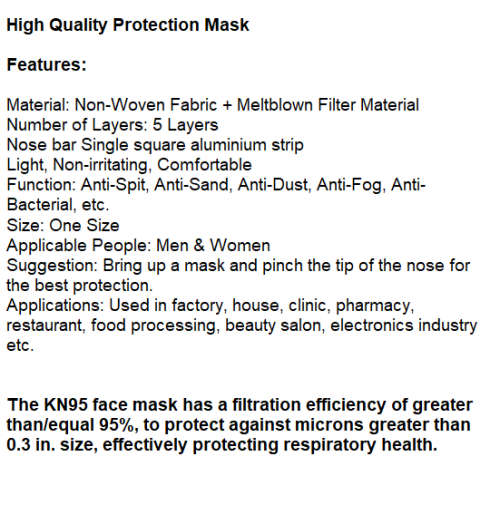 Essential Face Mask. KN95. High In Quality. 5 Layers of cover.