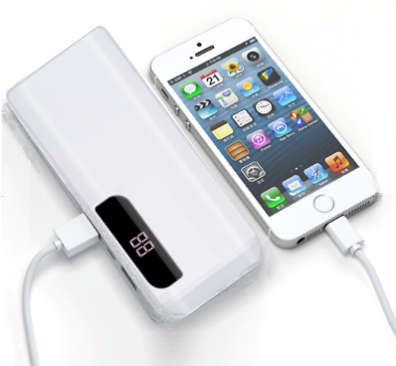 Portable 10 000mAh Power Bank, Backup Battery Pack. With Bright LED Lamp.