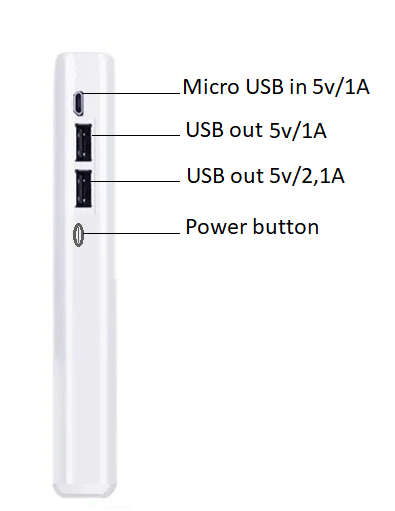 Portable 10 000mAh Power Bank, Backup Battery Pack. With Bright LED Lamp.