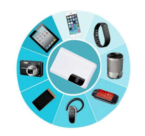 Portable 10 000mAh Power Bank, Backup Battery Pack. With Bright LED Lamp.