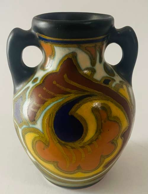Early rare Gluck pattern Gouda pottery small vase