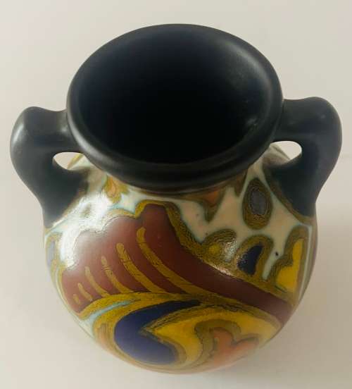 Early rare Gluck pattern Gouda pottery small vase