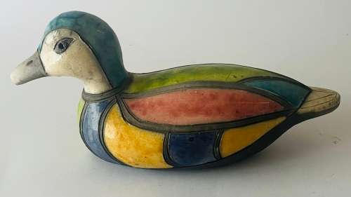 Large Raku Pottery Duck Figurine