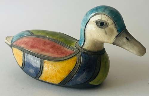 Large Raku Pottery Duck Figurine