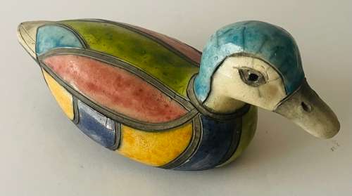 Large Raku Pottery Duck Figurine