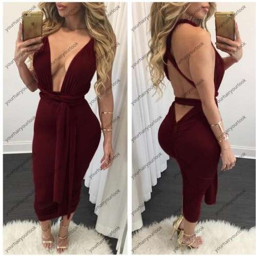 Sexy versatile Winered Bodycon dress