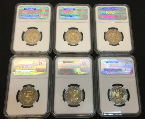 2008 S.Africa 5R Mandela 90th Birthday by NGC, 1 MS67, 5 MS66 .