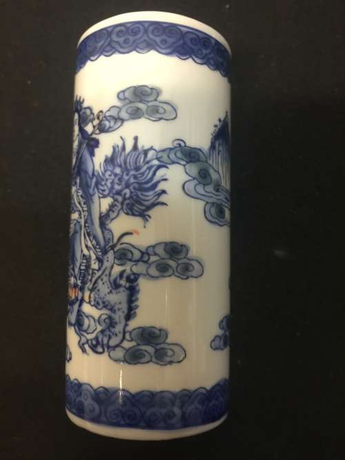 Chinese antiques - a small blue and white vase, height - 95 mm, width - 45 mm