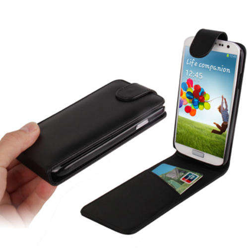 Samsung Galaxy S4 Vertical Flip Leather Case With Credit Card Slot Black