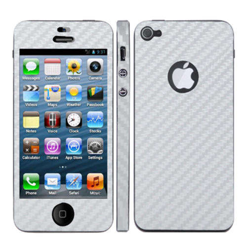 Iphone 5 Carbon Fiber  Protective Skin Silver ( Front, Back & Sides)
