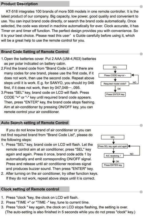 Universal A/C remote KT-518