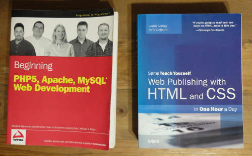 2x Web development books: "HTML and CSS", "PHP5, Apache, MySQL"