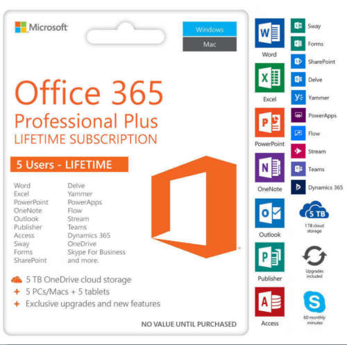 Microsoft Office 365 Pro Plus 5PC Lifetime License / Instant Delivery