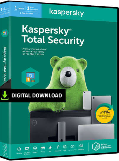Kaspersky Total Security 2020 - 1 year 1 Device (windows/mac/mobile) - GLOBAL