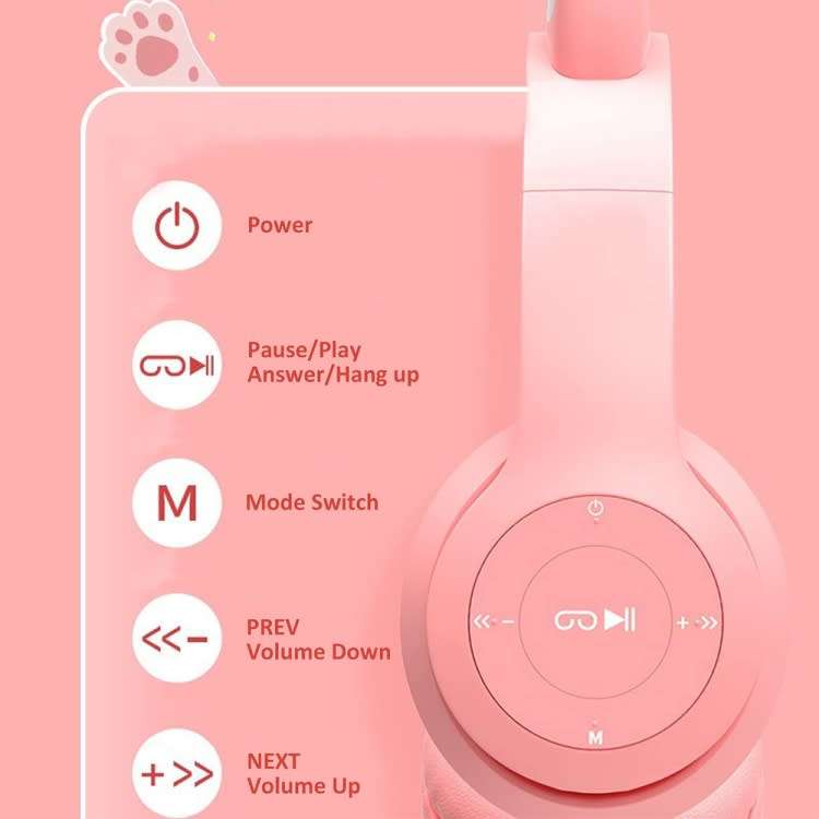 RGB Cat Ear Bluetooth Headset with Micro SD Card Slot