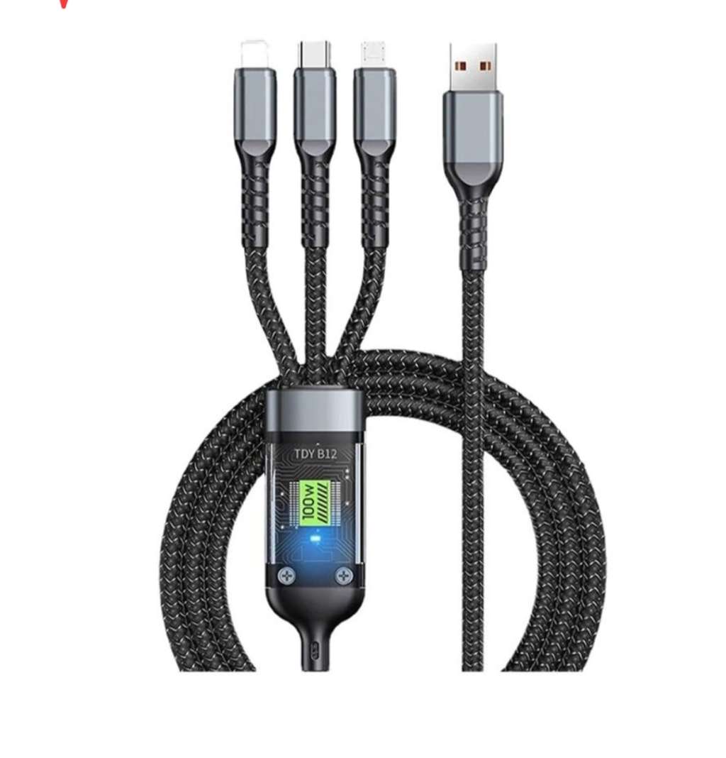 Transparent Luminous Braided Super Fast 3 In 1 6A Cable-1.2M