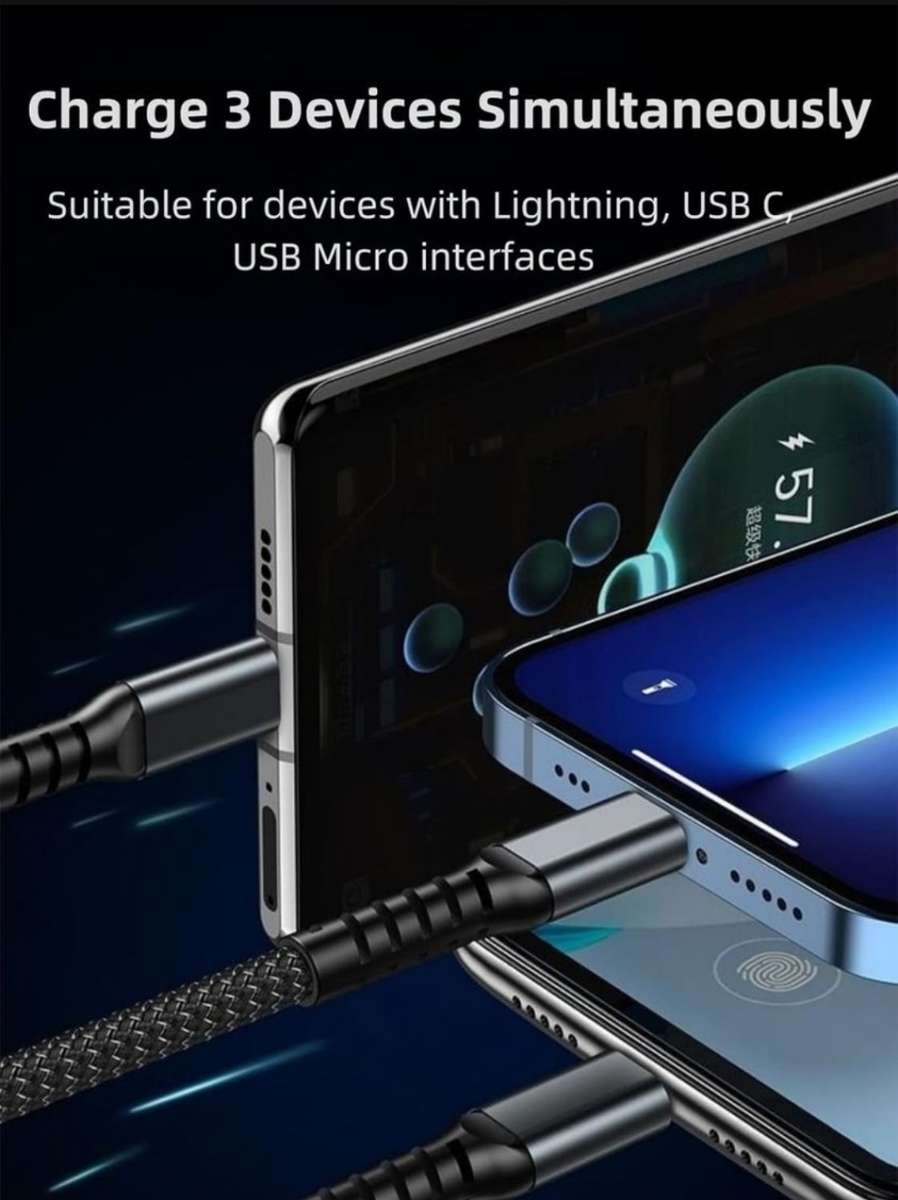 Transparent Luminous Braided Super Fast 3 In 1 6A Cable-1.2M