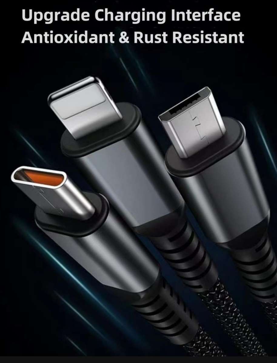 Transparent Luminous Braided Super Fast 3 In 1 6A Cable-1.2M