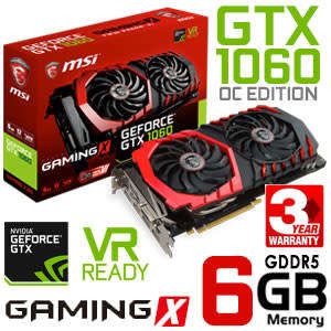 MSI GeForce GTX 1060 GAMING X Twin Frozr VI OVERCLOCKED Edition 6GB GDDR5 1280 Core VR Ready Graphic