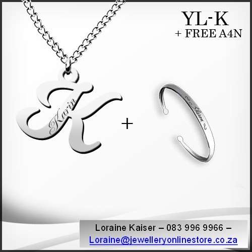 Personalized initial necklace set and bangle 100% stainless steel