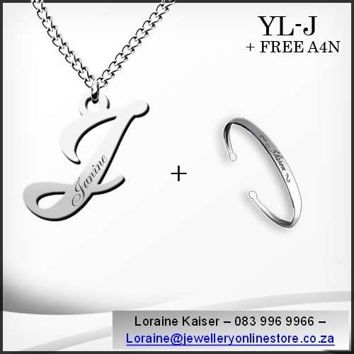 J - Initial pendant necklace with free bangle