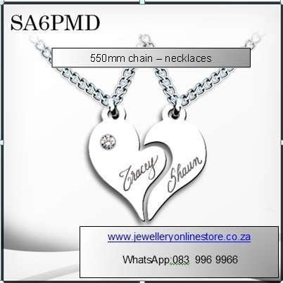 Valentine gifts - Personalized his and hers pendant and chain with diamantè inserts