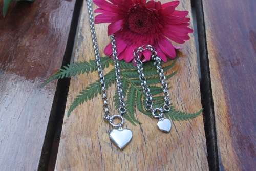 8mm Belcher chain with heart pendant and matching bracelet