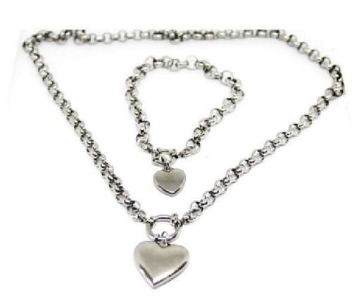 8mm Belcher chain with heart pendant and matching bracelet