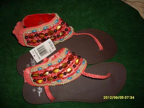 Brand New Beaded Gladiator Coral Sandals. Size 6