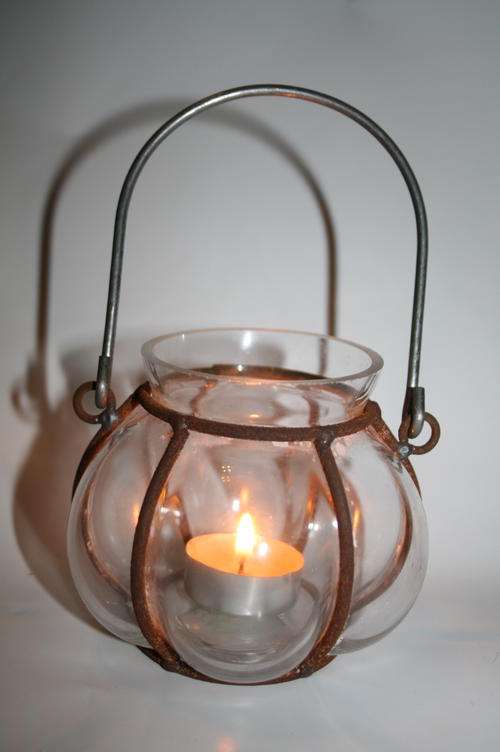 Tealight "Rusted" Candle Holder/lantern with candle