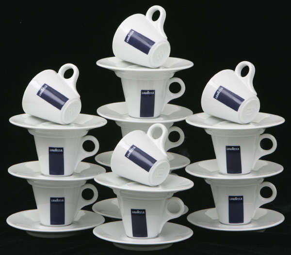 New LAVAZZA d'ANCAP Italy Porcelain Blue Logo 2 1/4"h Espresso Coffee Cup&Saucer (6 Available)
