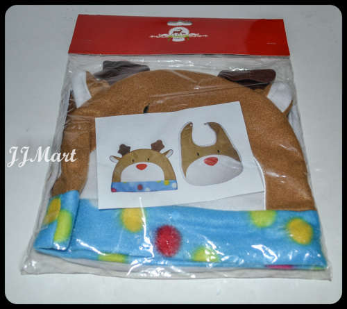Reindeer Christmas Bib & Beanie Set for Baby (4 sets available)