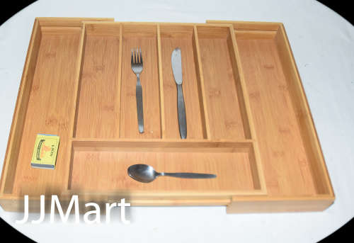 Bamboo Expandable Wooden Cutlery Tray Holder Tidy Retractable Drawer Organizer Kitchen Storage