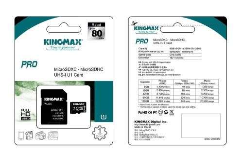 Kingmax 16GB 80MB/s Pro MicroSD with adapter