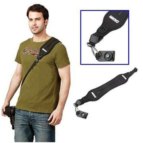 Caden Shoulder Strap in Black Neoprene and Metal Quick Release Plate