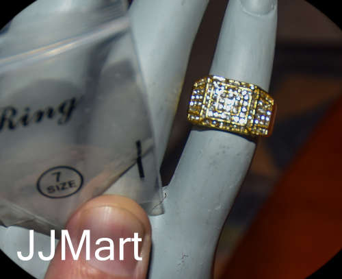 Costume Jewellery : Gold Ring with Stones Size 7