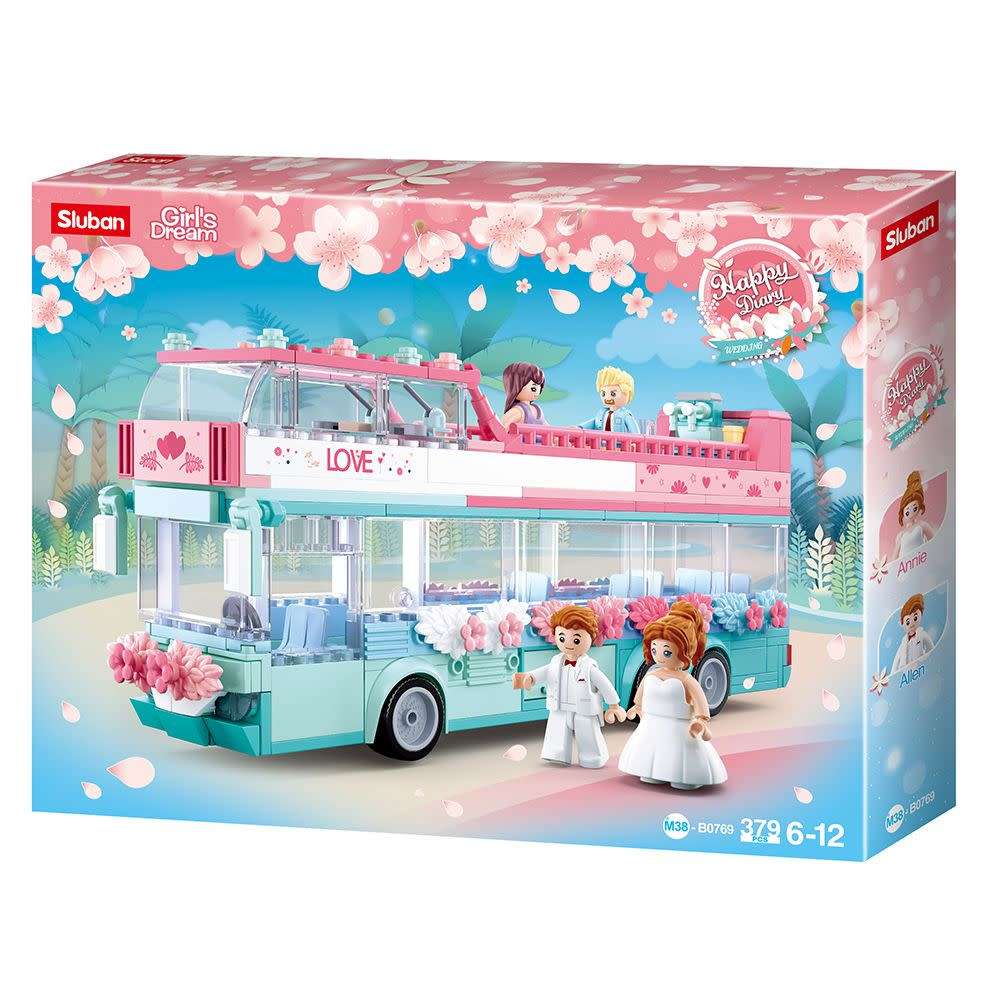 Sluban Building Set: Girl`s Dream Double Decker Wedding Vehicle - 379 Piecess (Box damaged)