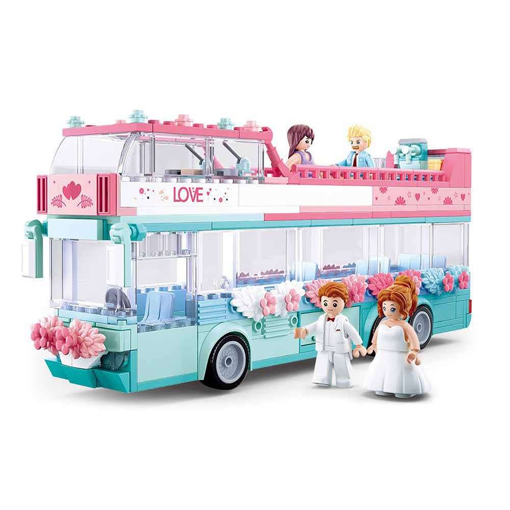 Sluban Building Set: Girl`s Dream Double Decker Wedding Vehicle - 379 Piecess (Box damaged)