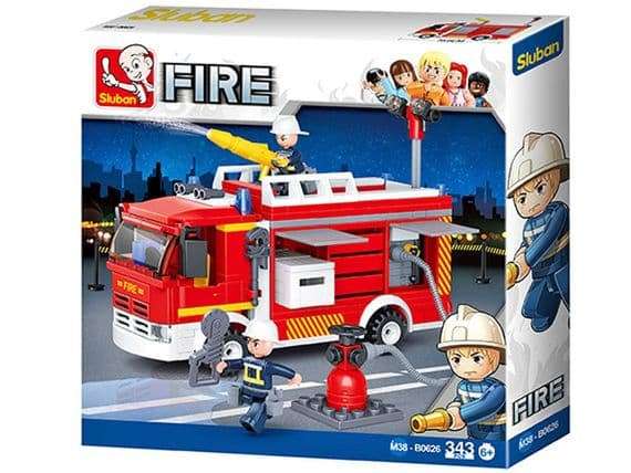 Sluban Water Cannon Fire Engine Truck Bricks Blocks Construction - 343 Pieces (Box slightly damaged)