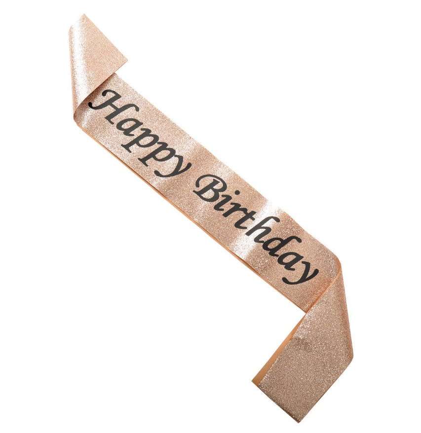 Rose Gold Glitter Happy Birthday Sash