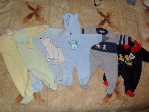 Lot of 5 warm polarfleece babygrow suits