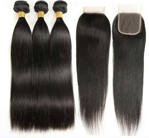 (Grade 10A)Brazilian Virgin Straight Hair 3 bundles 8inch+ Closure (size upgradable)