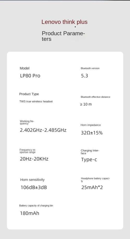 Lenovo LP80 Pro TWS Bluetooth 5.3 Headset Sports HIFI Sound Earphone