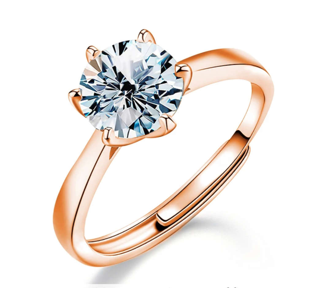 *R7500*Luxury Moissanite Diamond ,18k Rose Gold Plated 925 Sterling Silver Ring 5mm, Adjustable