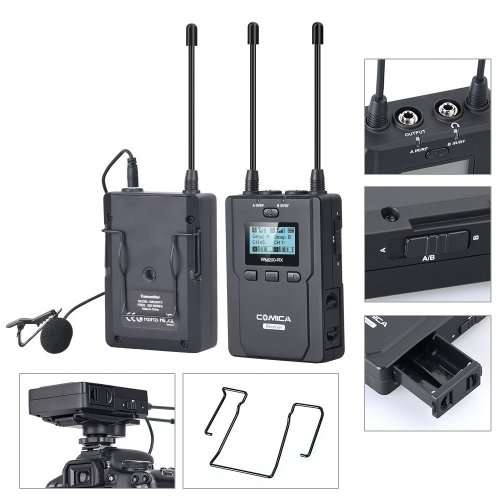 Comica 96-Channel Full Metal UHF Professional Wireless Dual Lavalier 1 Receiver  Microphone System