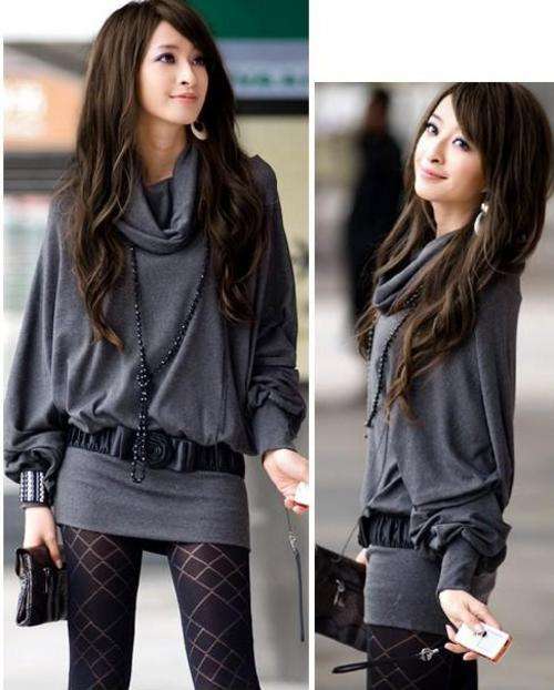 Grey Boho Shirt Turtle Neck Top - NEW